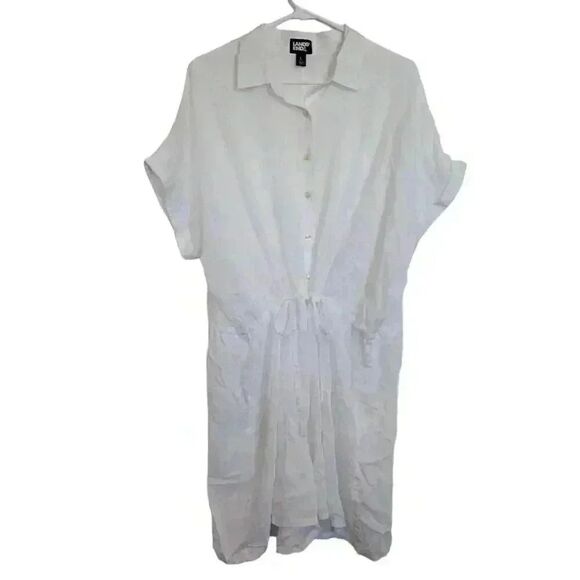 Lands' End Women's White Modal Button Front Drawstring Waist Short Sleeve Shorts - Picture 2 of 12